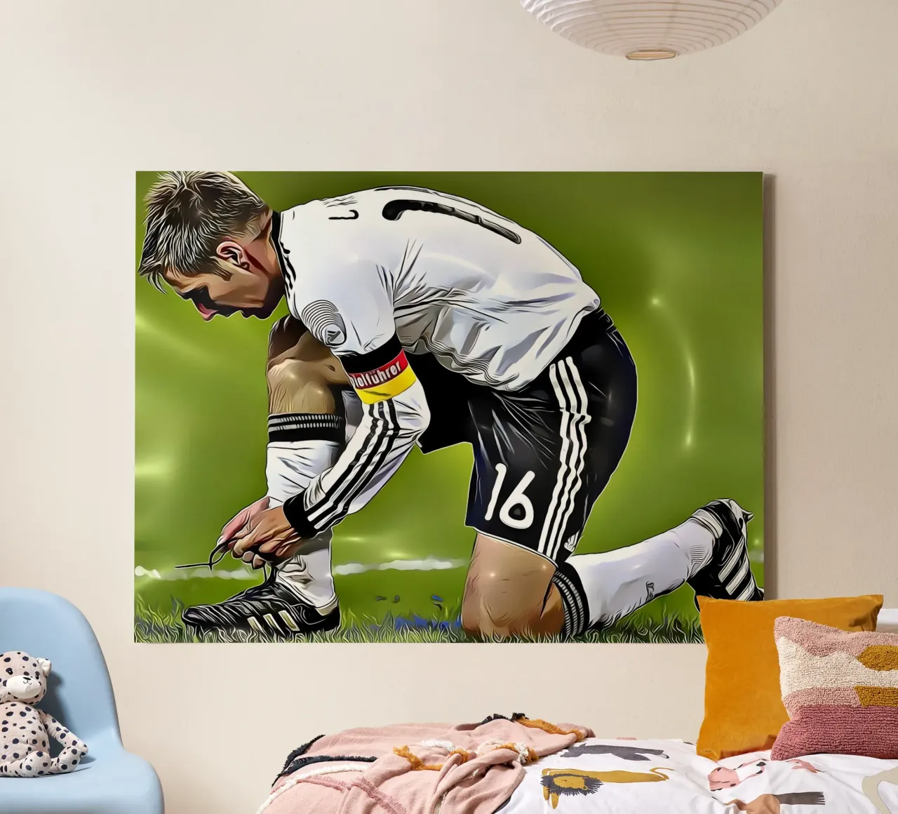Il capitano della nazionale tedesca Philipp Lahm si allaccia i lacci delle scarpe tela con Cornice a cassetta da dark eagle