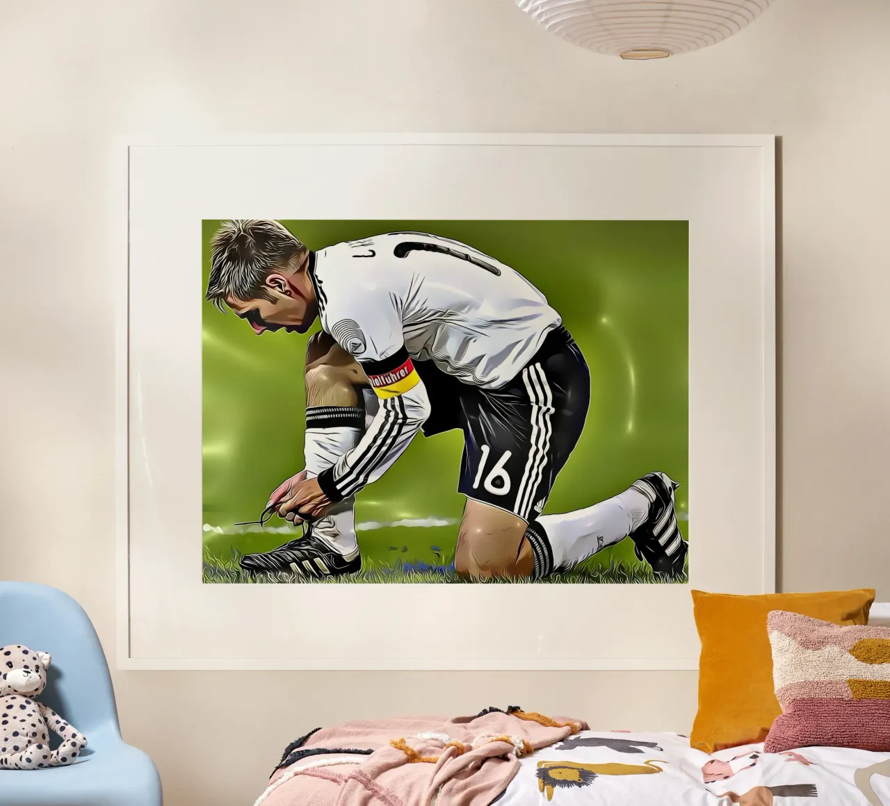 Il capitano della nazionale tedesca Philipp Lahm si allaccia i lacci delle scarpe poster da dark eagle
