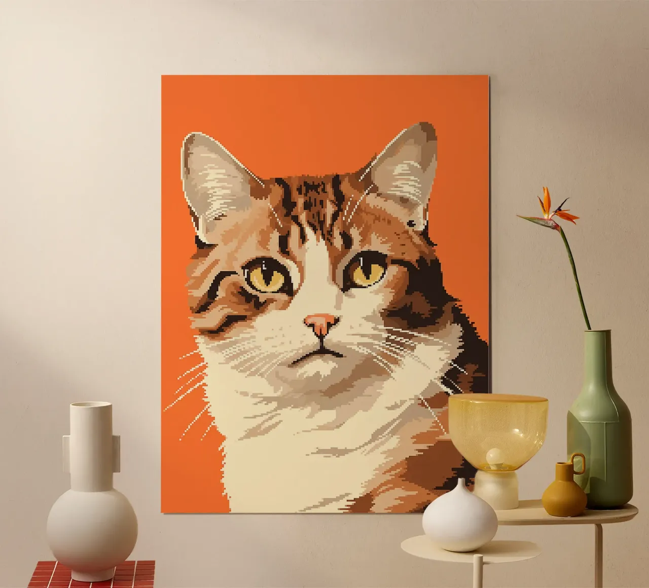 pixel gatto felino animale domestico orecchie occhi poster con telaio in alluminio da Lukas Hoffmann