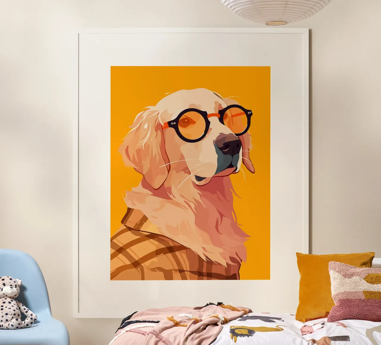 occhiali da vista per cani camicia con motivo a scacchi poster con telaio in alluminio da Lukas Hoffmann