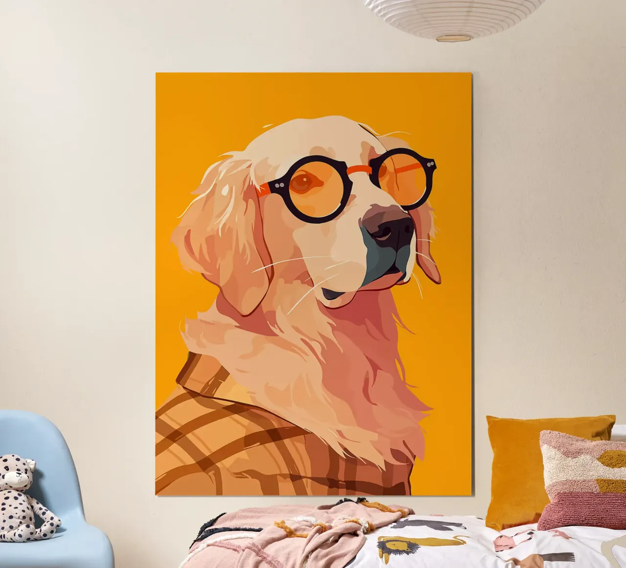 occhiali da vista per cani camicia con motivo a scacchi poster con telaio in alluminio da Lukas Hoffmann