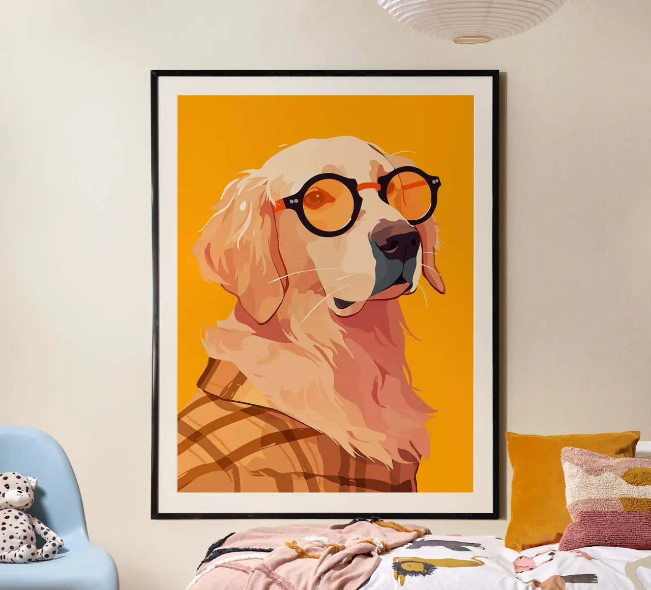 occhiali da vista per cani camicia con motivo a scacchi poster con telaio in alluminio da Lukas Hoffmann
