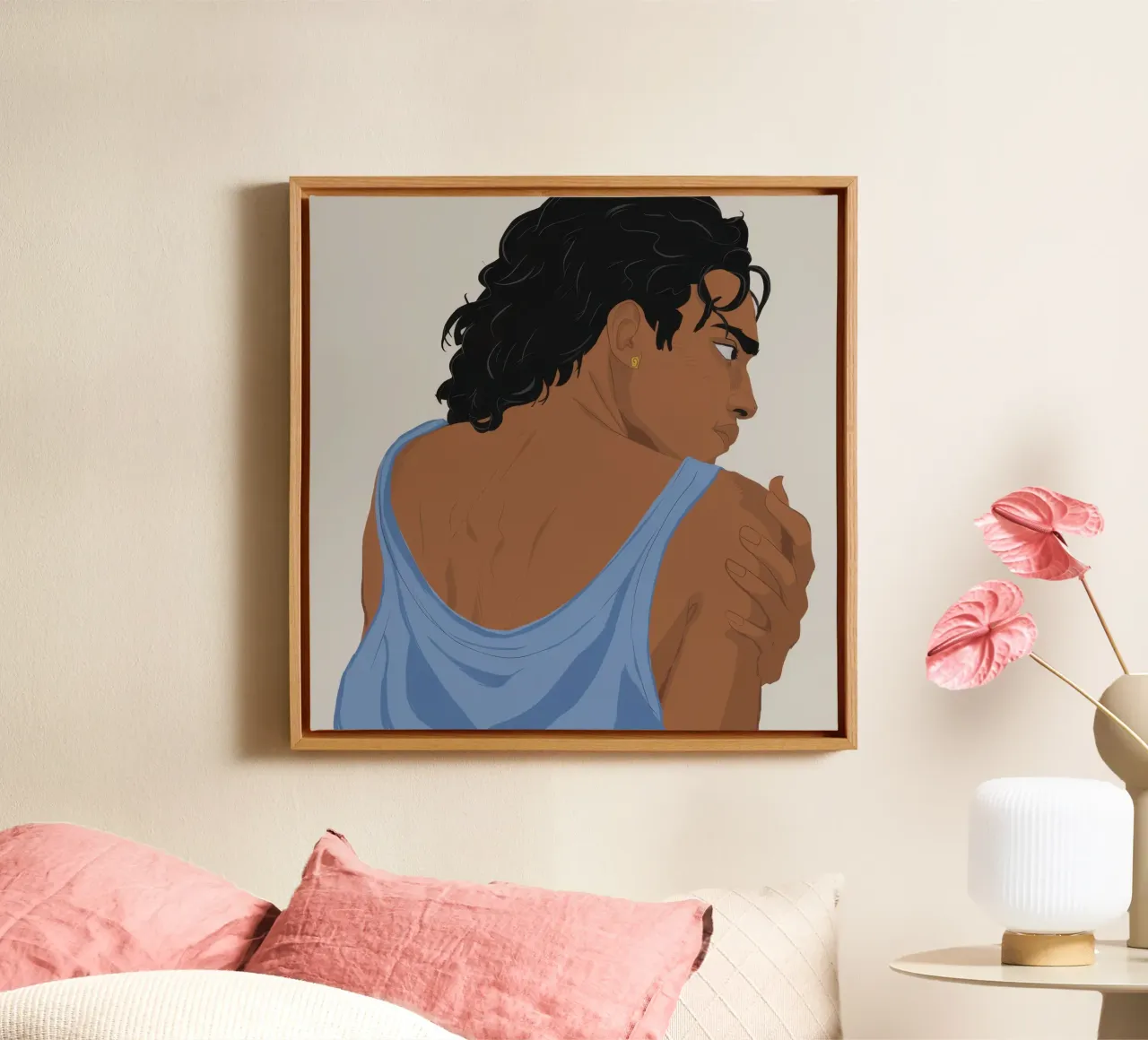 Peinzende blik canvas met Baklijst van Autumn Season