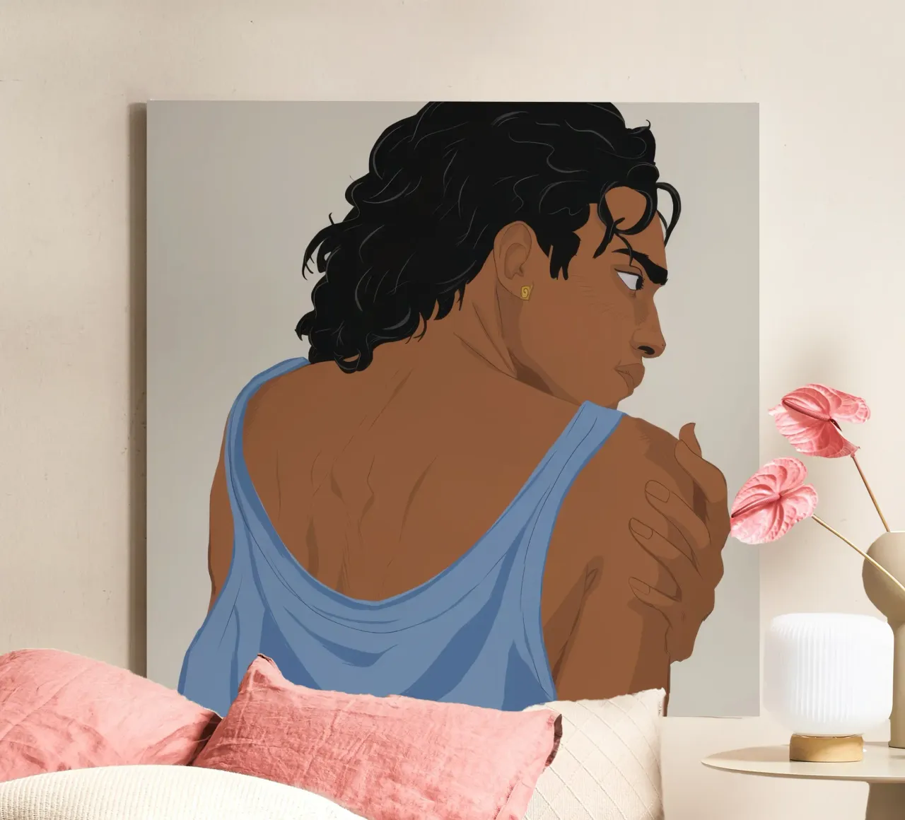 Peinzende blik canvas met Baklijst van Autumn Season