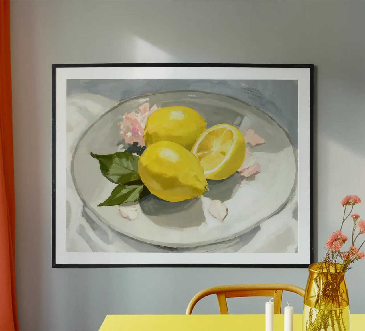 Limoni su un piatto I. poster con telaio in alluminio da Norman Click