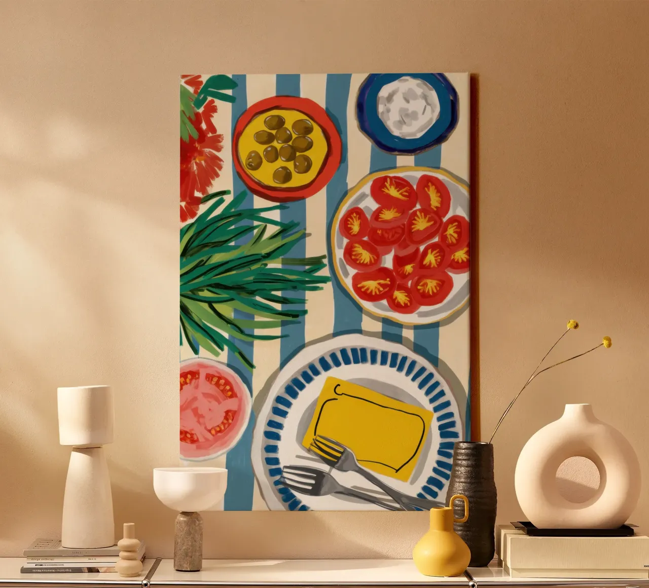 Gestreept tomatenfeest canvas met Baklijst van Bruce Juice