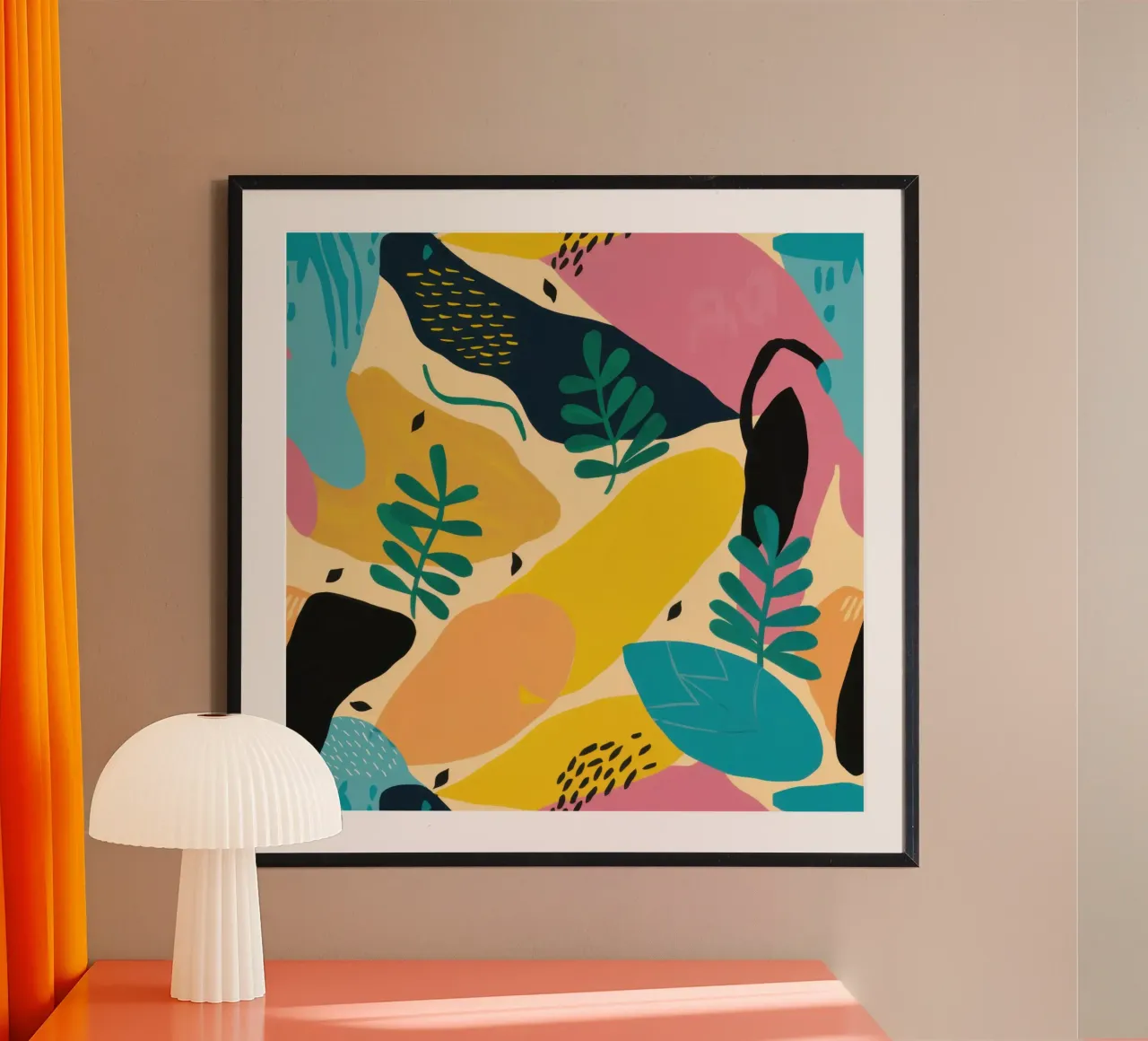 Foglia di banana astratta poster con telaio in alluminio da Lyra Glaze