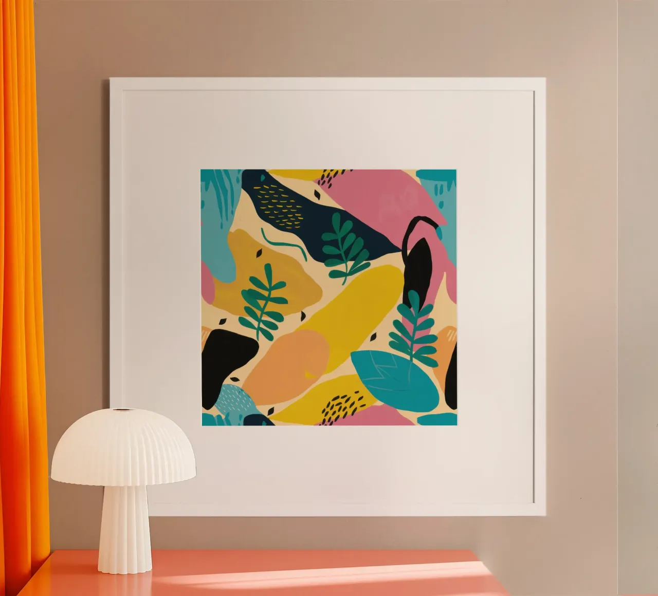 Foglia di banana astratta poster con telaio in alluminio da Lyra Glaze
