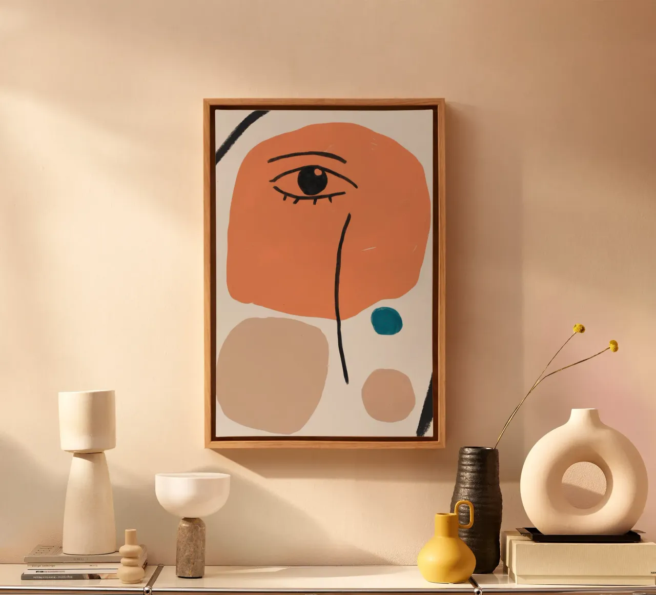 Minimalist Face Outline canvas with Floater frame by Snow Mist