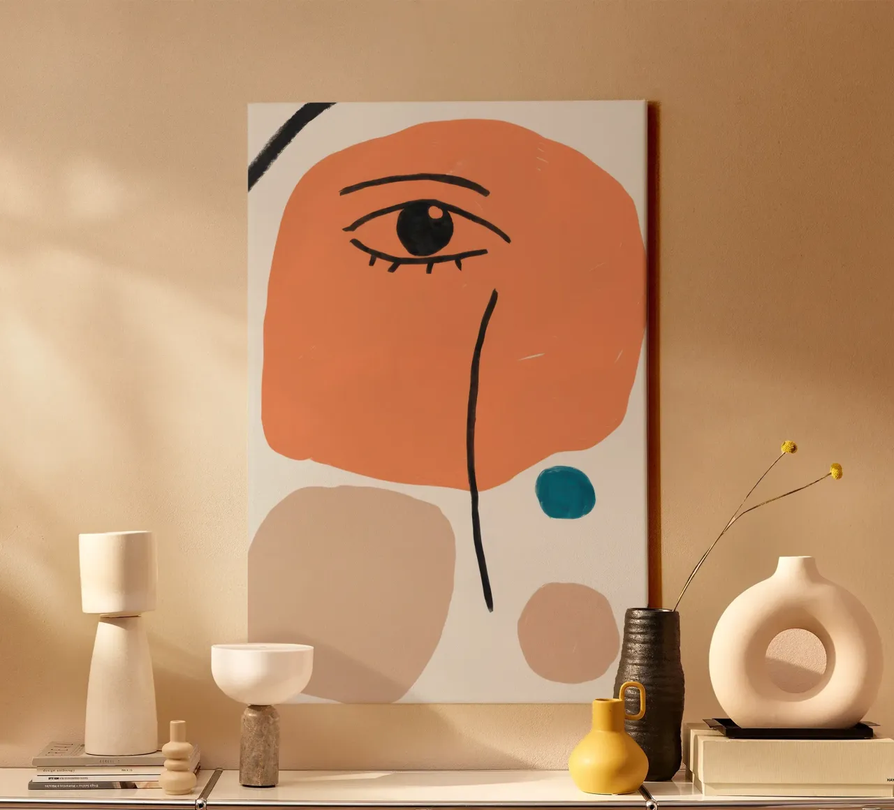 Minimalist Face Outline canvas with Floater frame by Snow Mist