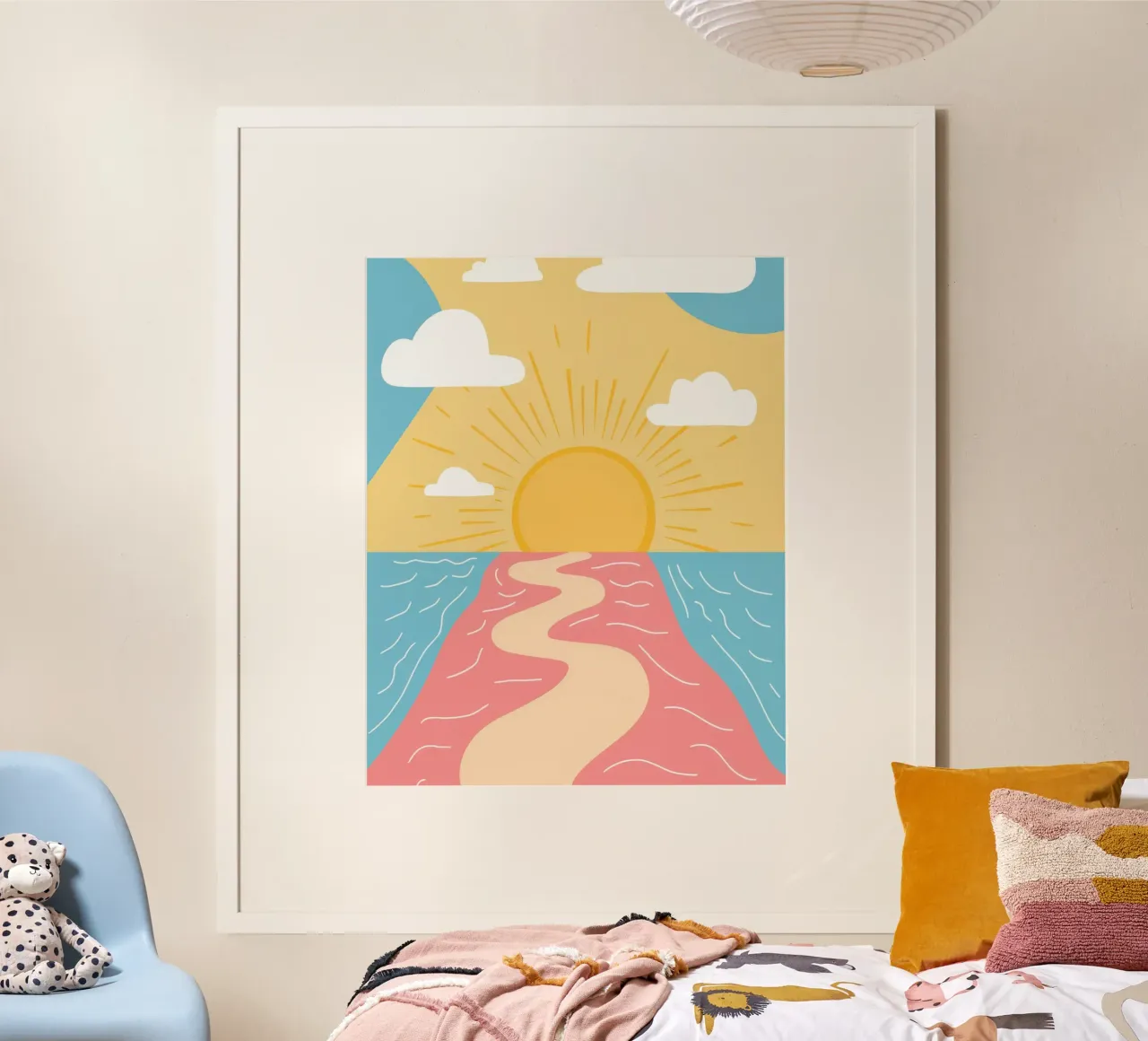 Alba del fiume Rosa poster con telaio in plastica da Bruce Juice