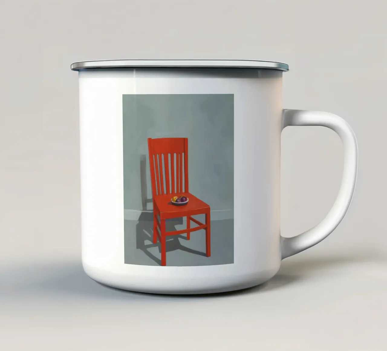Vecchia sedia rossa tazza in smalto da Snow Mist