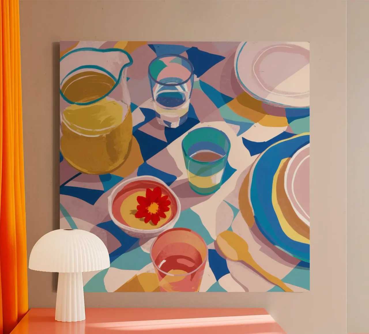 Vue de table abstraite toile avec Caisse américaine de Bruce Juice