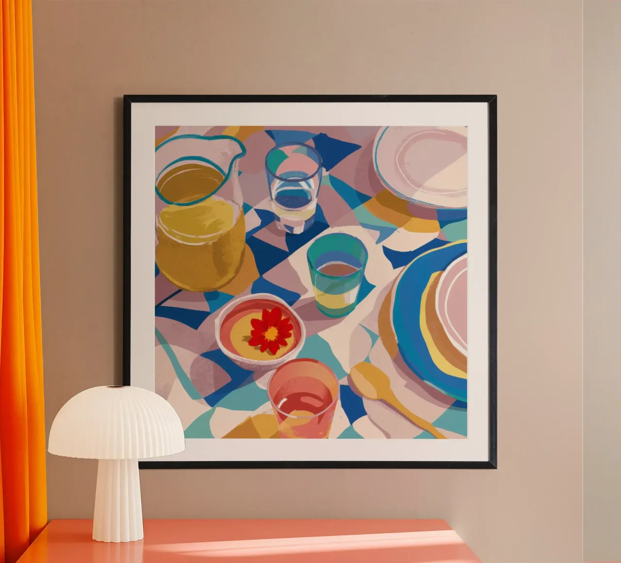 Vue de table abstraite poster avec cadre en aluminium de Bruce Juice