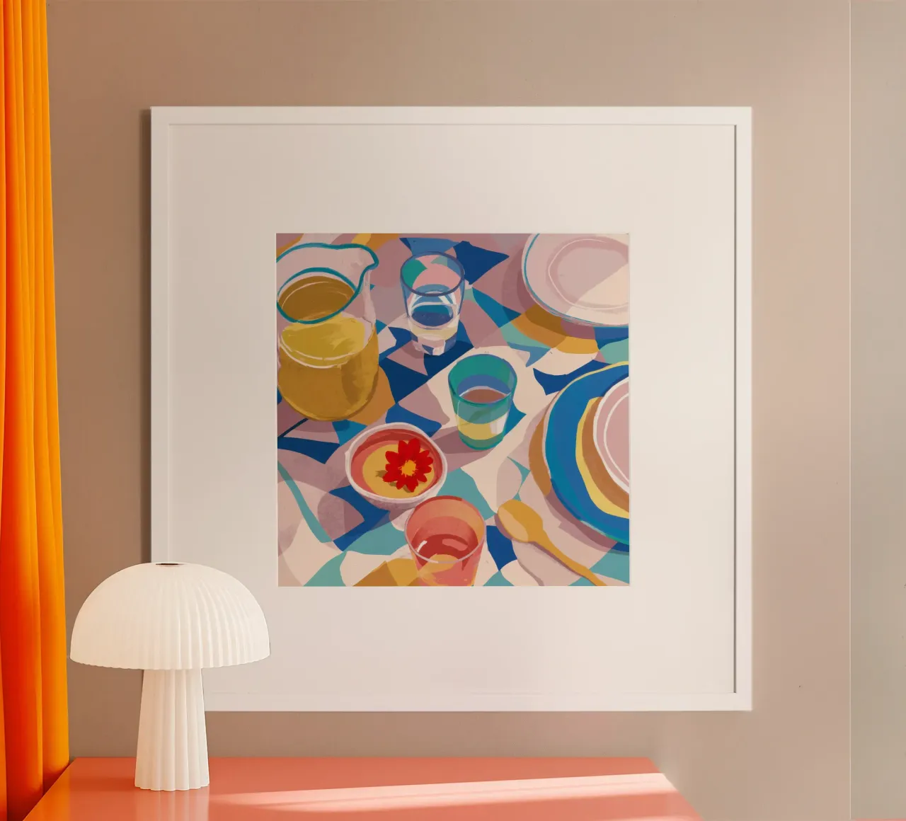 Vue de table abstraite poster avec cadre en aluminium de Bruce Juice