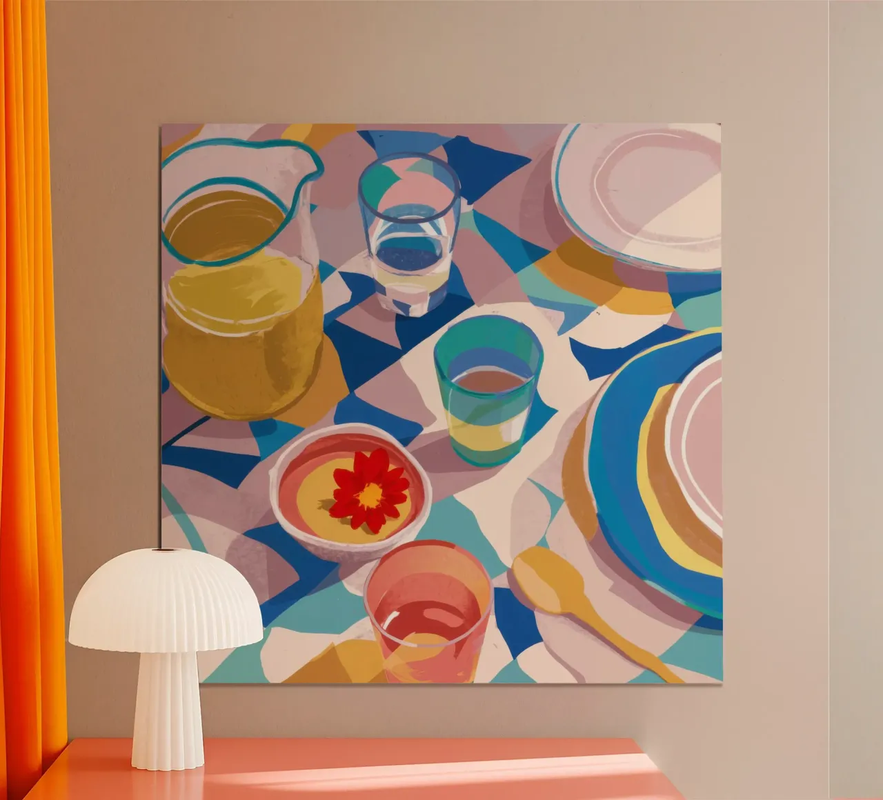 Vue de table abstraite poster avec cadre en aluminium de Bruce Juice