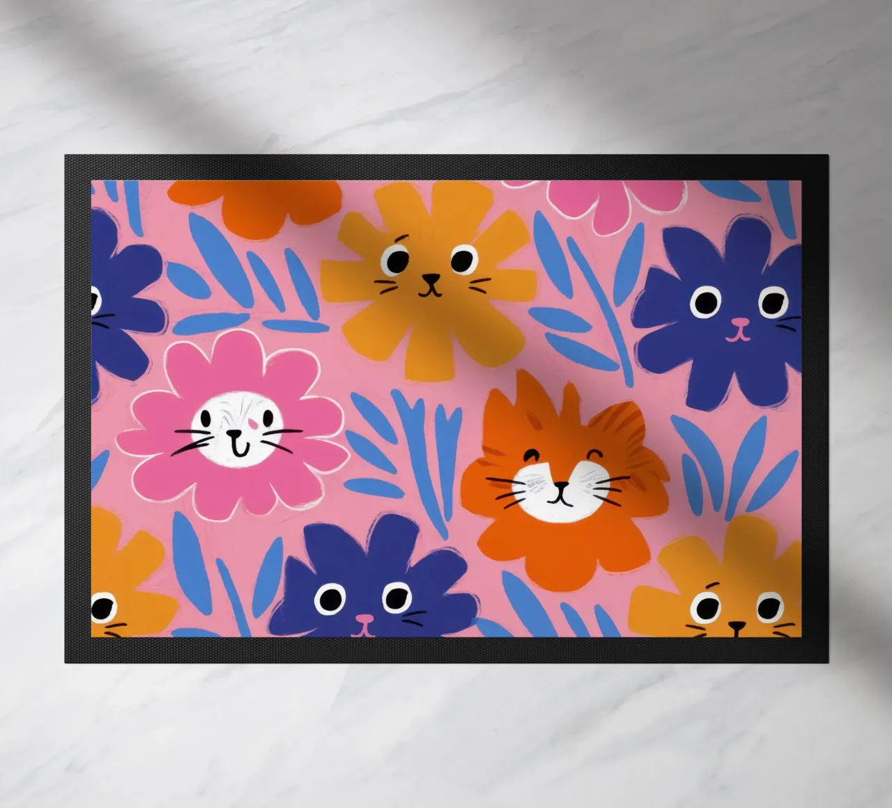 Cute Cat Face Pattern doormat by Lyra Glaze