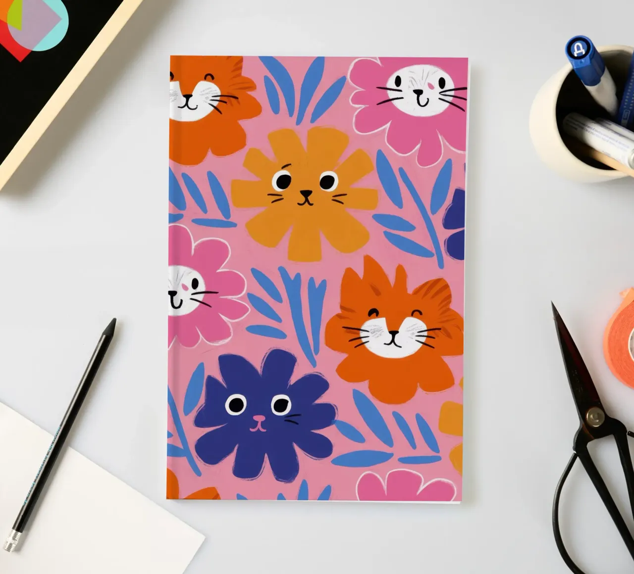 Cute Cat Face Pattern notebook by Lyra Glaze