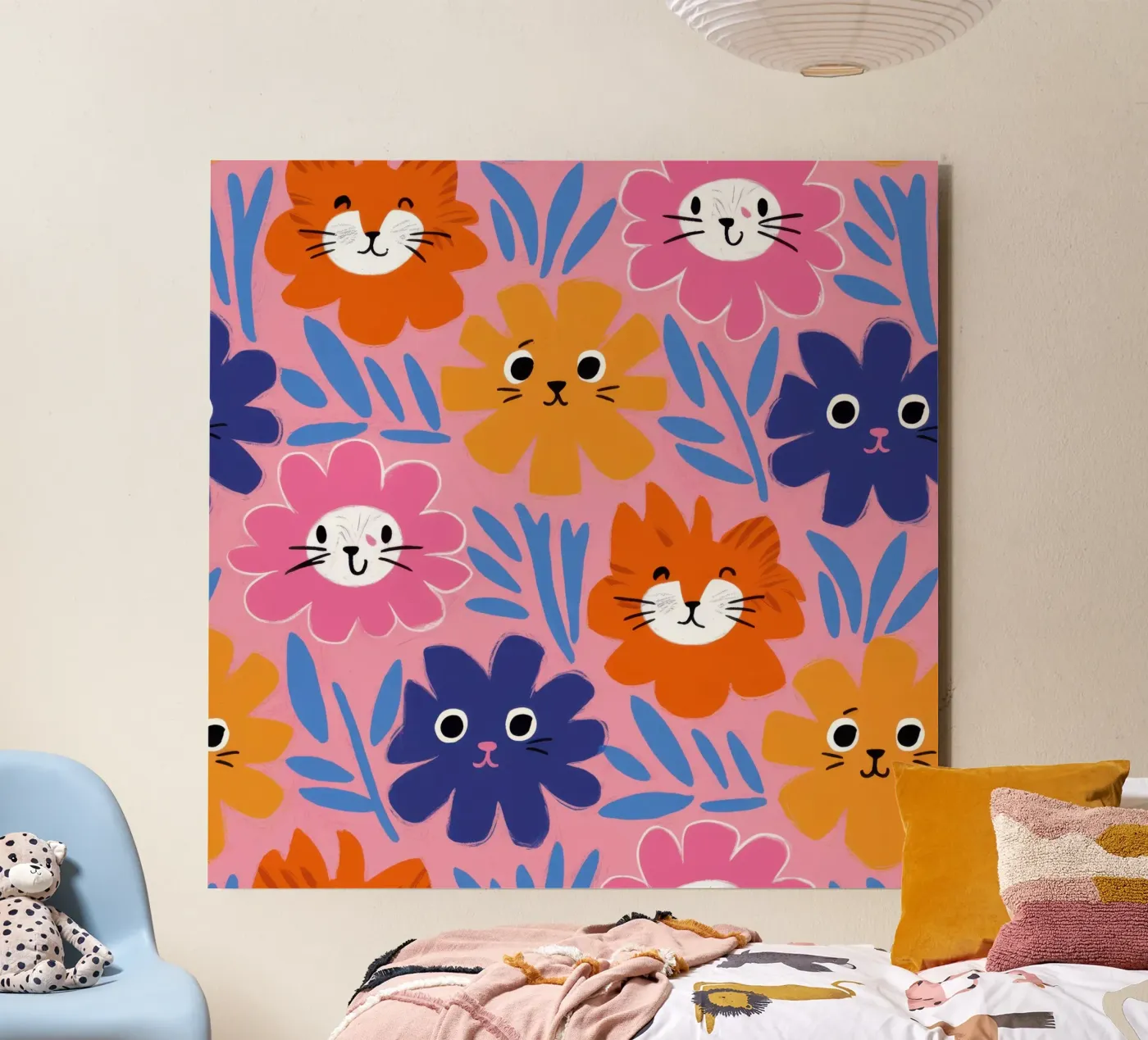 Cute Cat Face Pattern alluminio dibond da Lyra Glaze