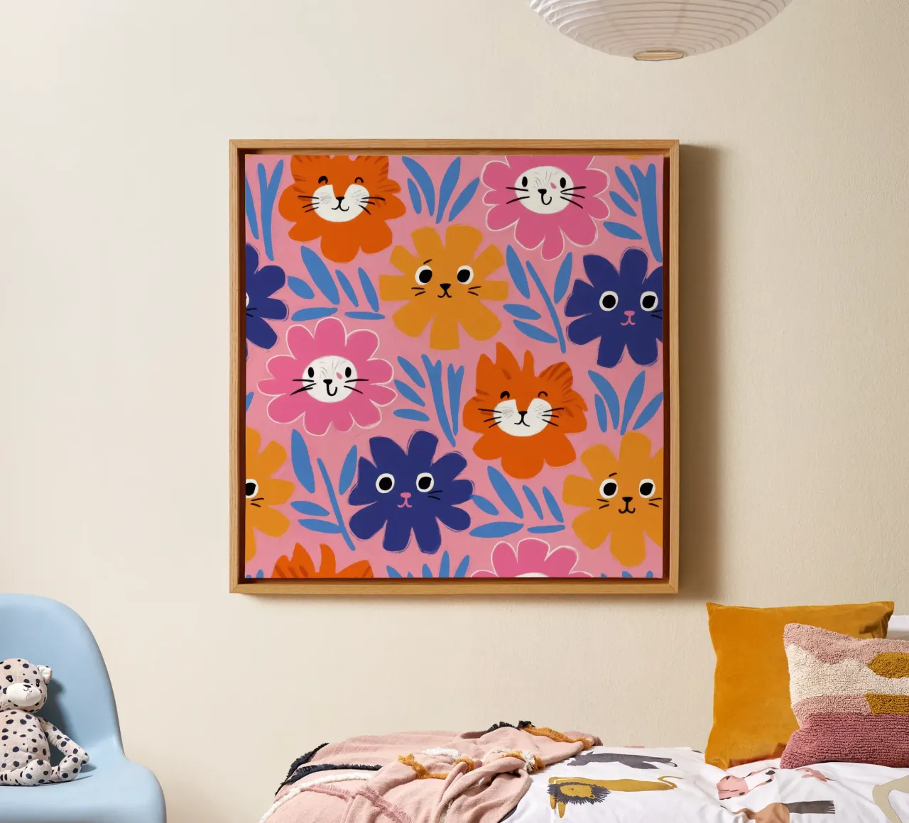 Cute Cat Face Pattern canvas with Floater frame by Lyra Glaze