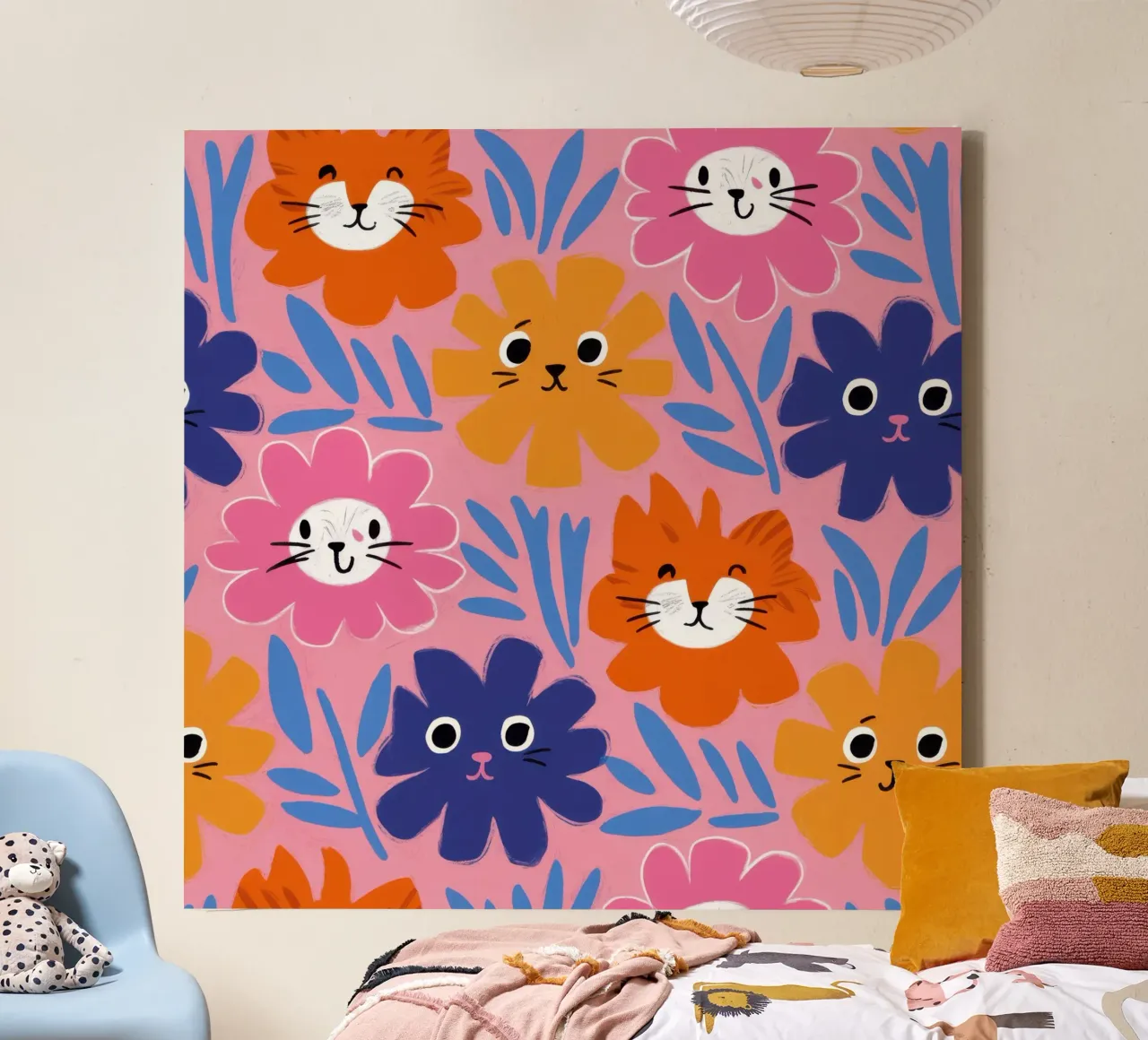 Cute Cat Face Pattern canvas with Floater frame by Lyra Glaze