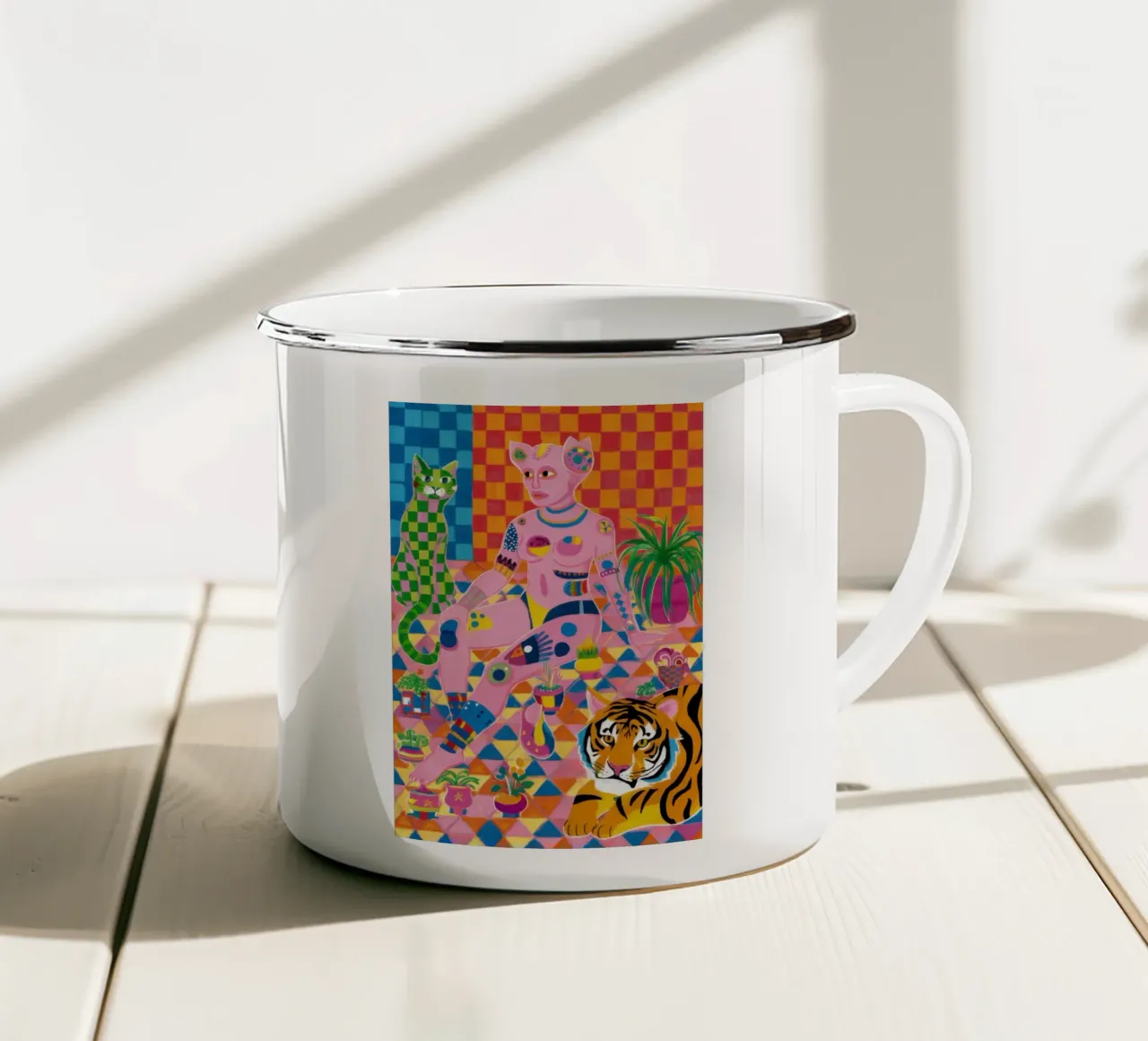 Dea sul trono di tigre tazza in smalto da Lyra Glaze