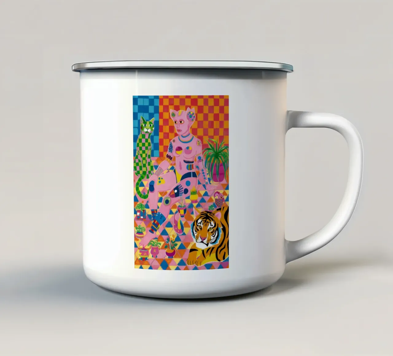 Dea sul trono di tigre tazza in smalto da Lyra Glaze