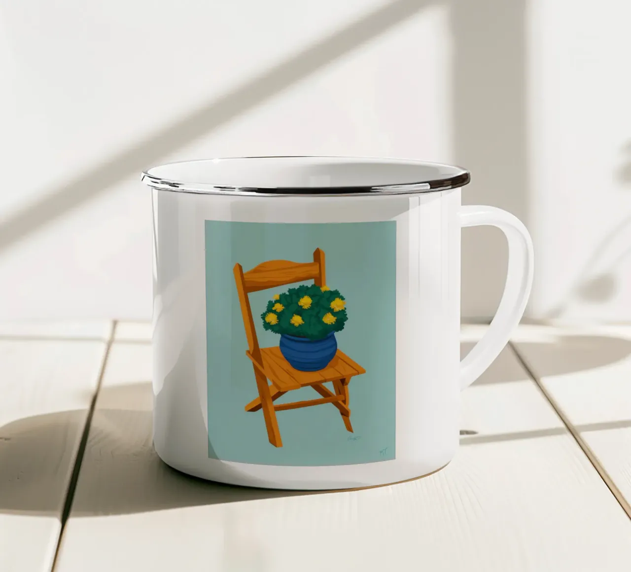 Fiori di sole in vaso tazza in smalto da Snow Mist