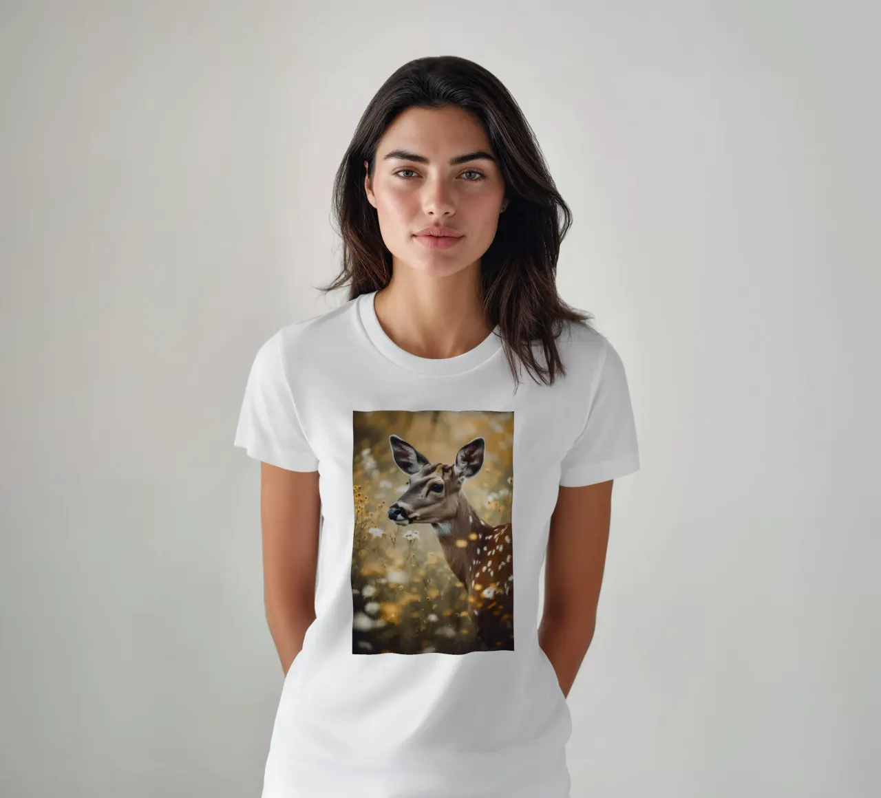 Deer In Flower Field t-shirt da treechild