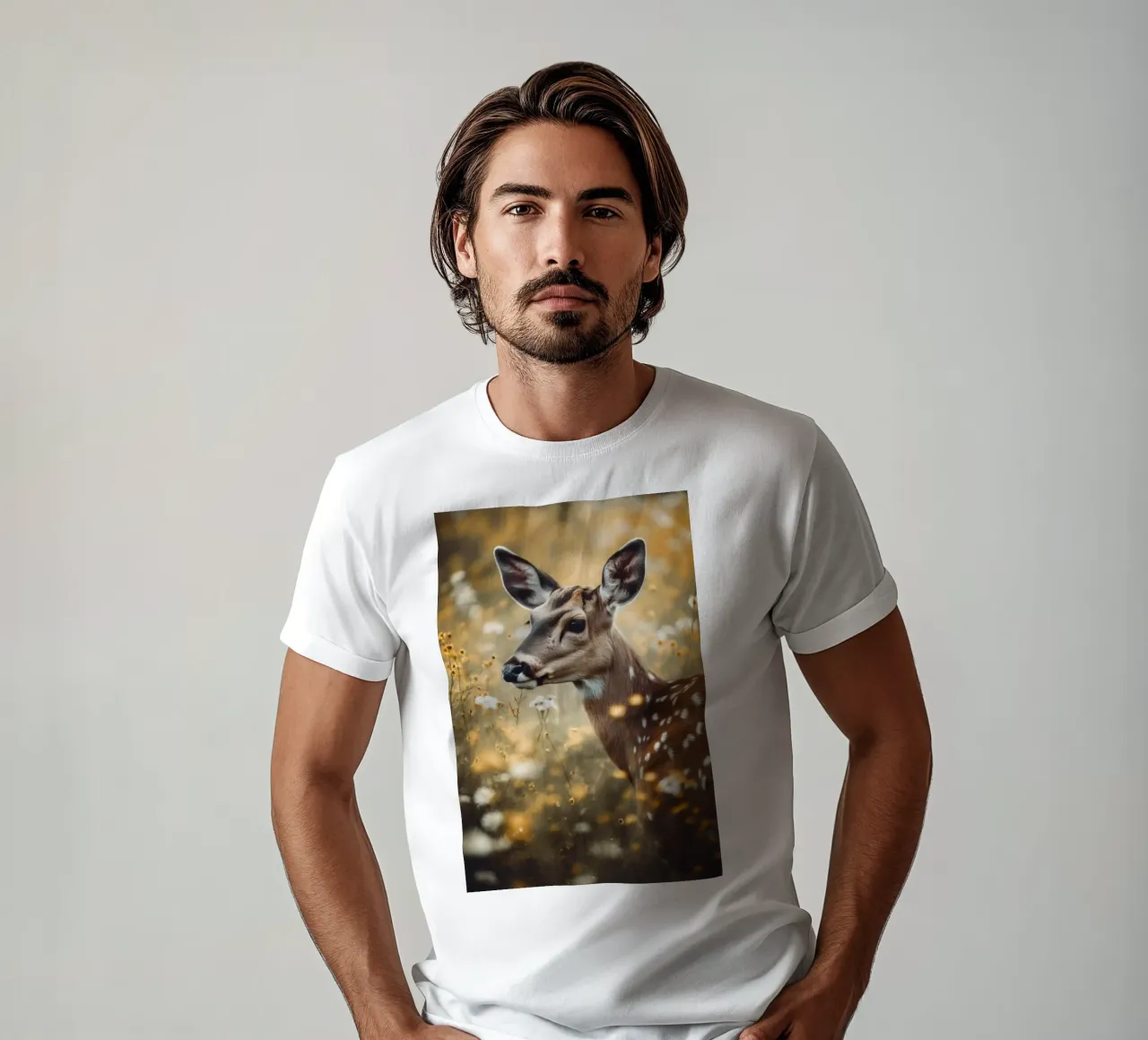 Deer In Flower Field t-shirt da treechild