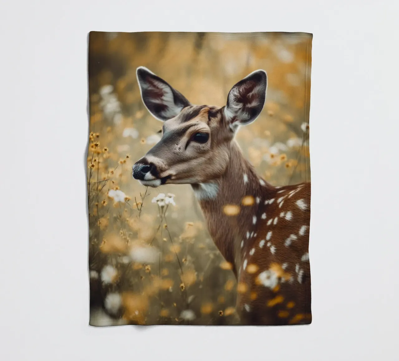 Deer In Flower Field coperta in pile da treechild