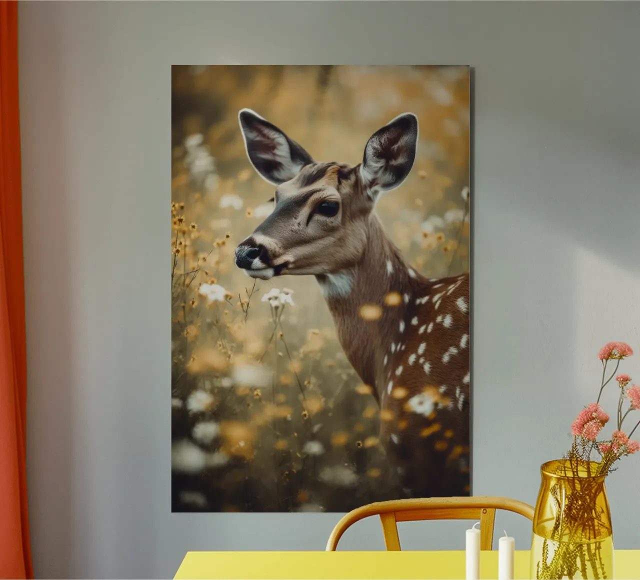 Deer In Flower Field alluminio dibond da treechild