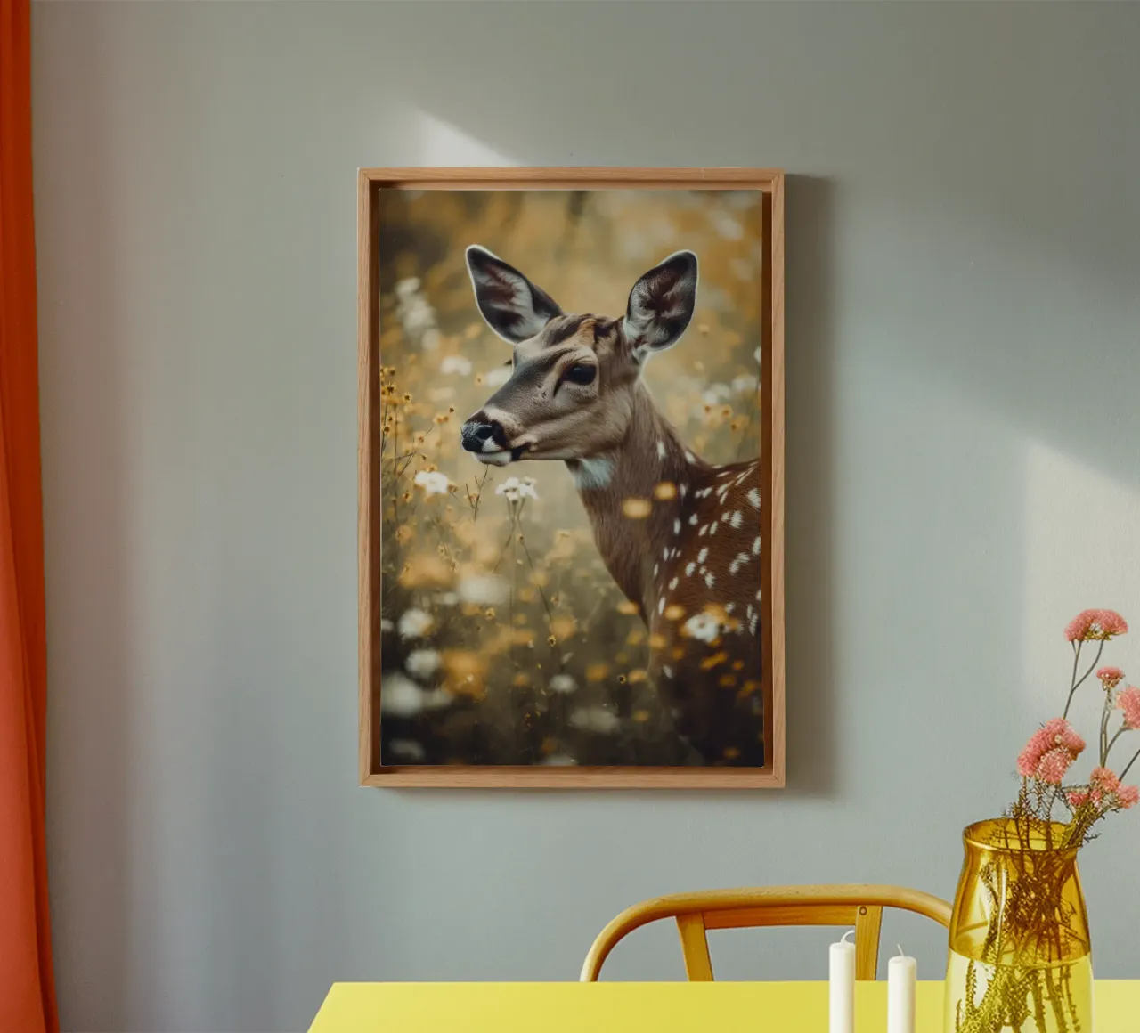 Deer In Flower Field tela con Cornice a cassetta da treechild
