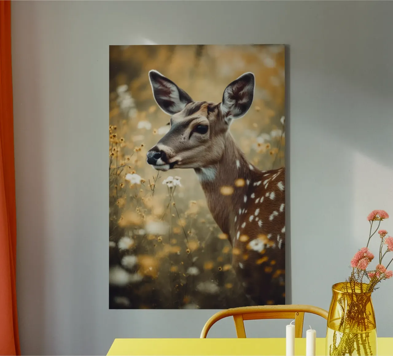 Deer In Flower Field tela con Cornice a cassetta da treechild