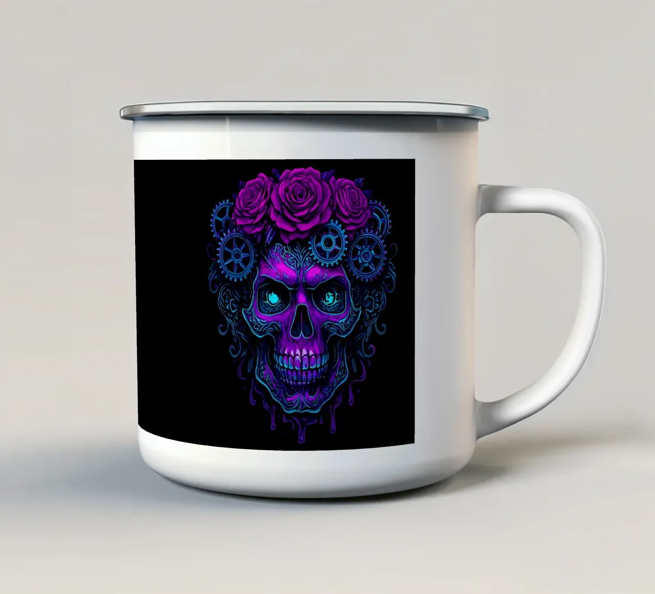 Teschio cibernetico al neon con ingranaggi rosa tazza in smalto da LM2KONE