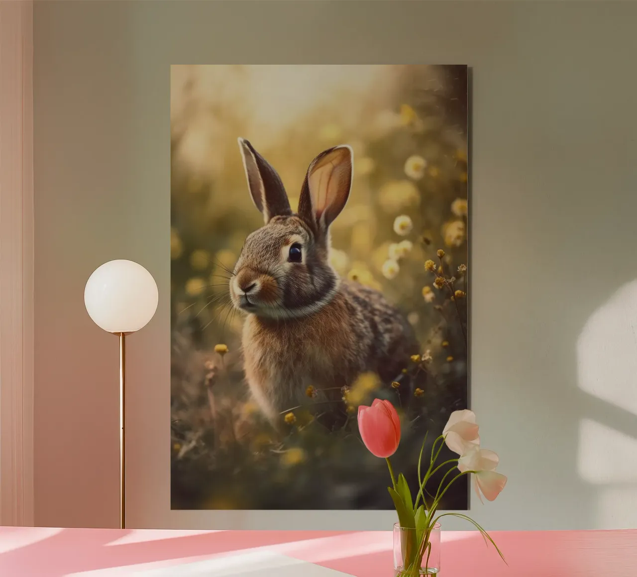 Bunny In Flower Field alluminio dibond da treechild