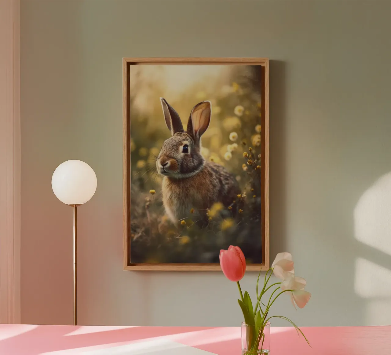 Bunny In Flower Field tela con Cornice a cassetta da treechild
