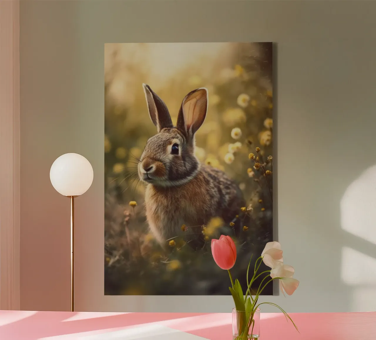 Bunny In Flower Field tela con Cornice a cassetta da treechild