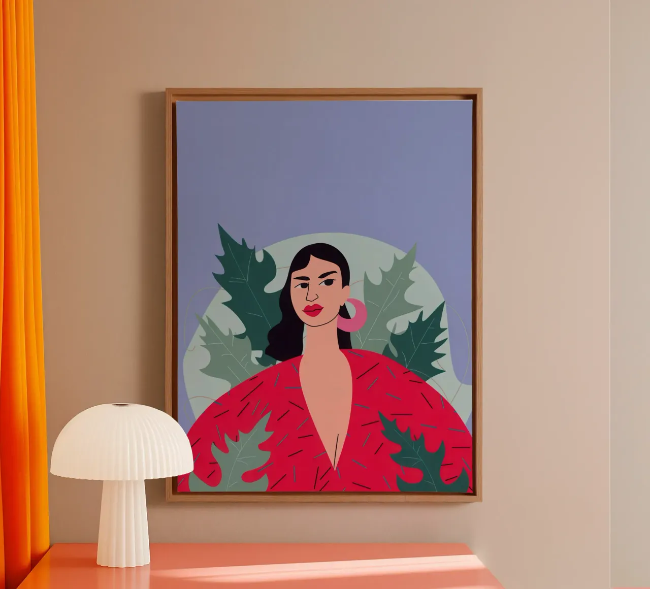 Karmozijnrode lip mystiek canvas met Baklijst van Bruce Juice