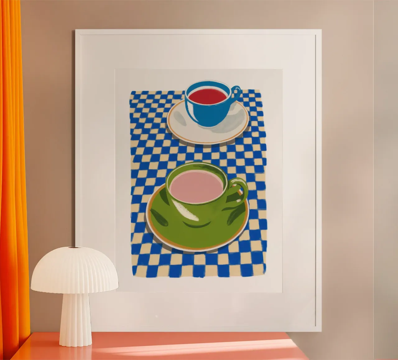 Momento Matcha a scacchi poster con telaio in legno da Bruce Juice