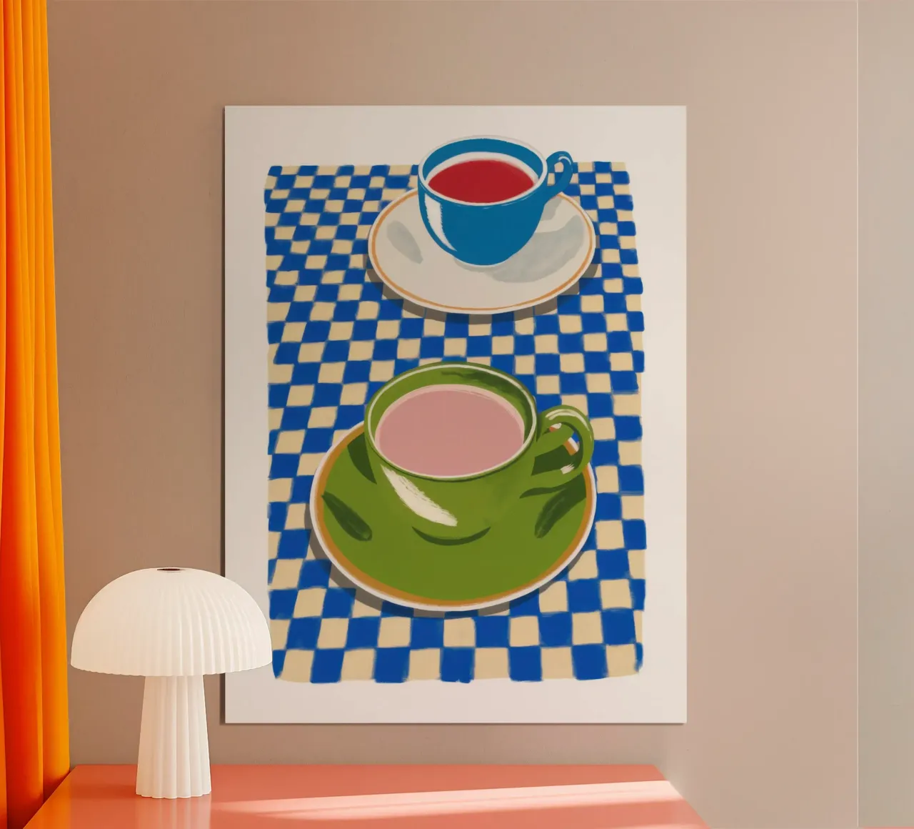 Momento Matcha a scacchi poster con telaio in legno da Bruce Juice