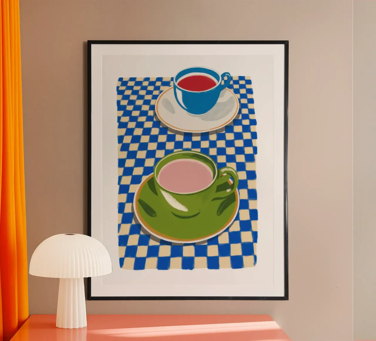 Momento Matcha a scacchi poster con telaio in legno da Bruce Juice