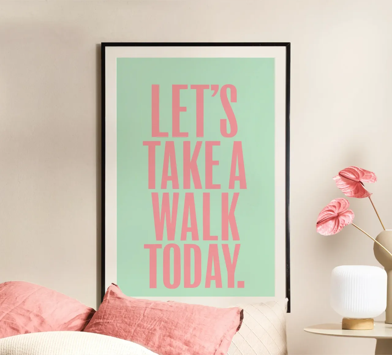 Let`s Take A Walk Today poster con telaio in plastica da treechild