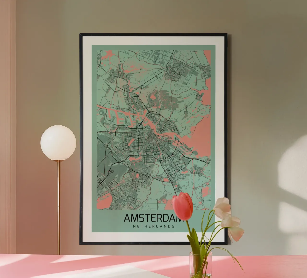 City map Amsterdam - Abstract art on canvas poster by CityMapPoster