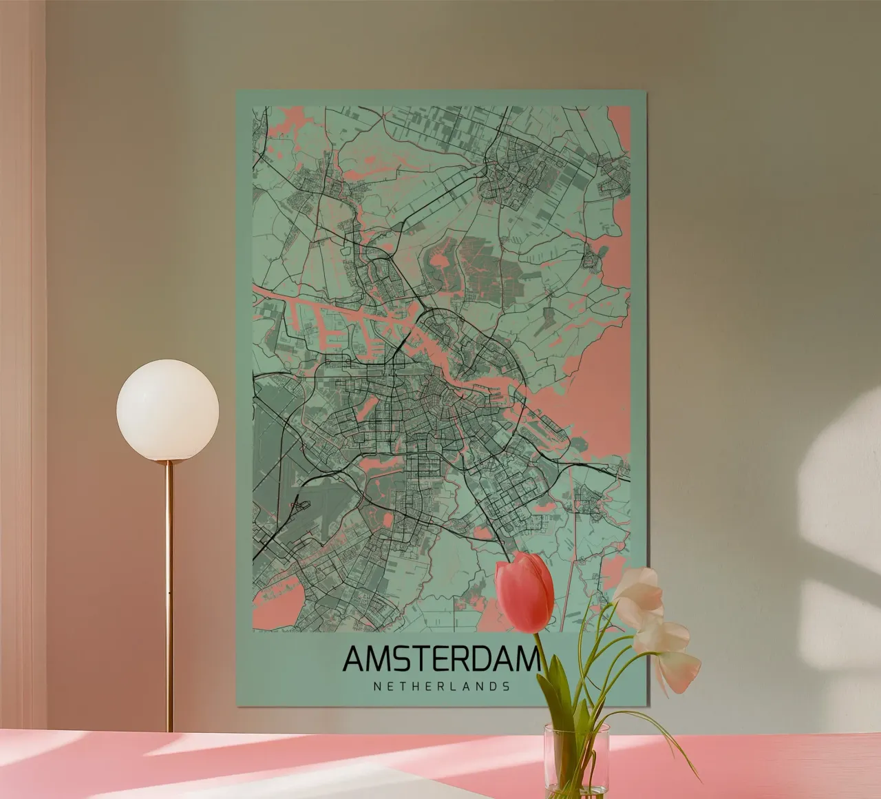 City map Amsterdam - Abstract art on canvas poster by CityMapPoster