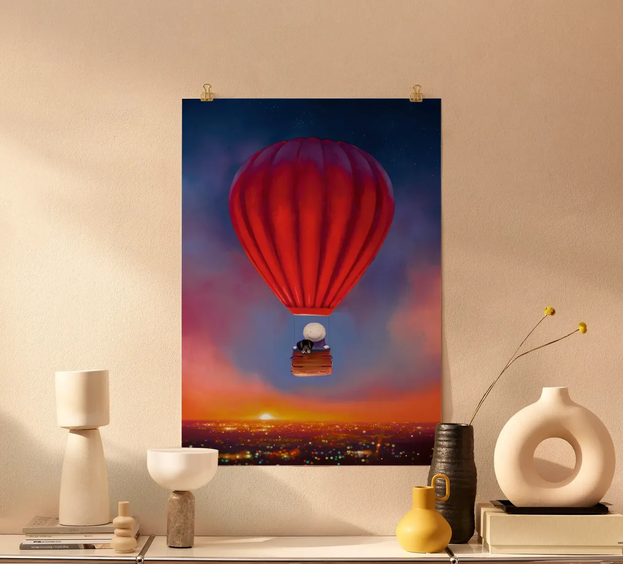 Doug Hyde omhoog pup en weg un poster met houten frame van Hyde Hi