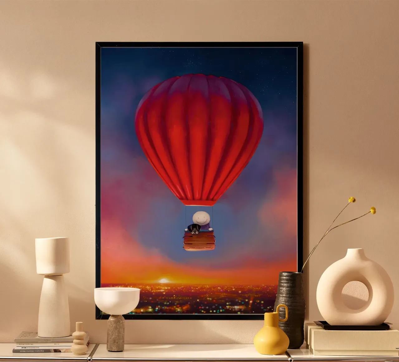 Doug Hyde omhoog pup en weg un poster met houten frame van Hyde Hi