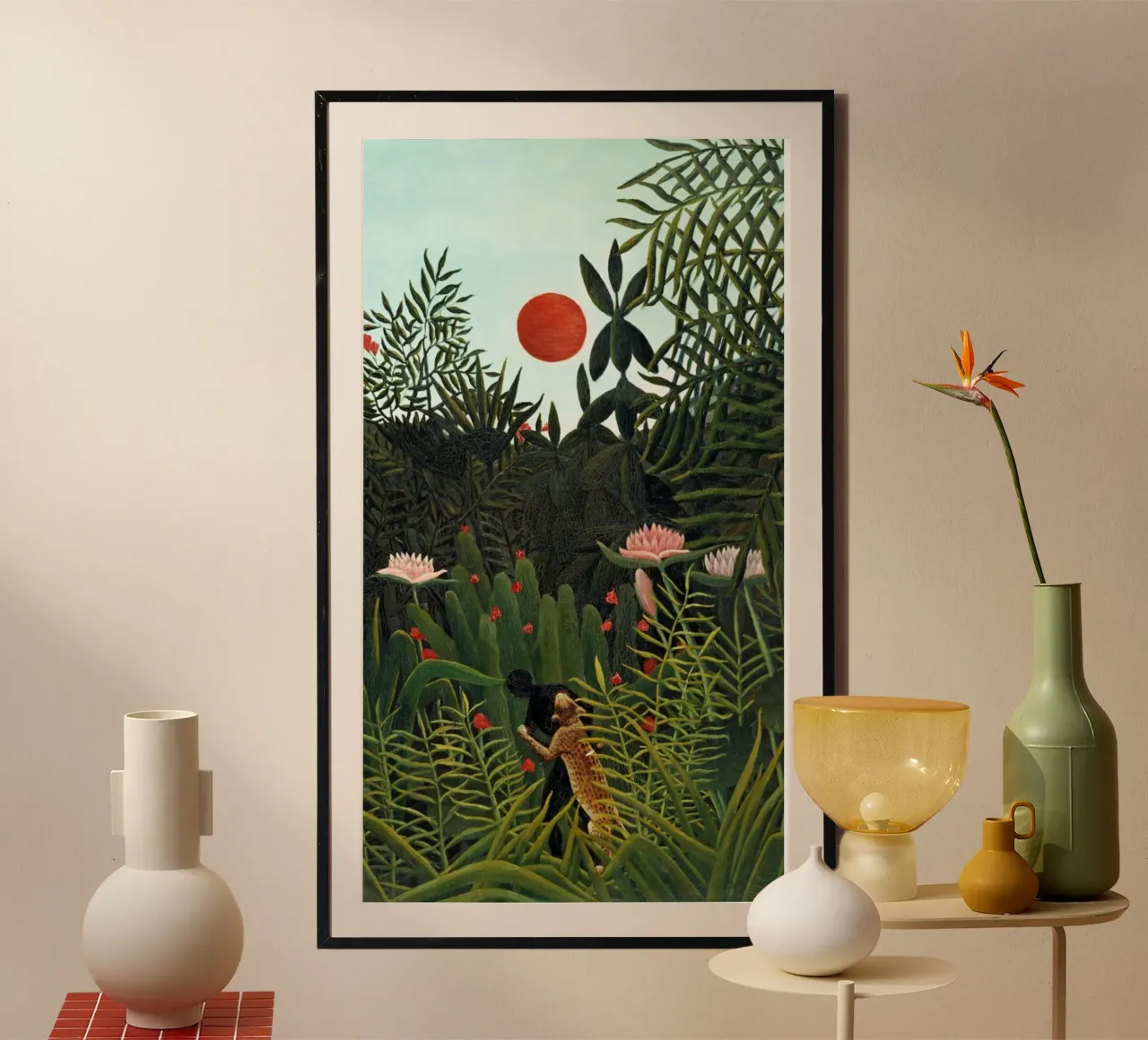 Henri Rousseau - Leopard Poster mit Kunststoffrahmen von Günstiger Laden