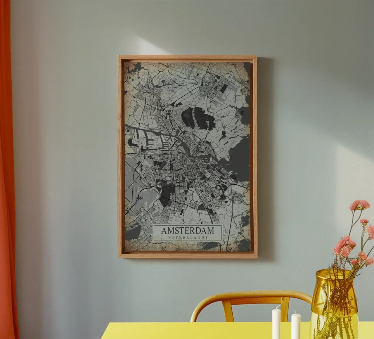Stadsplattegrond Amsterdam - Abstracte muurkunst canvas met Baklijst van CityMapPoster