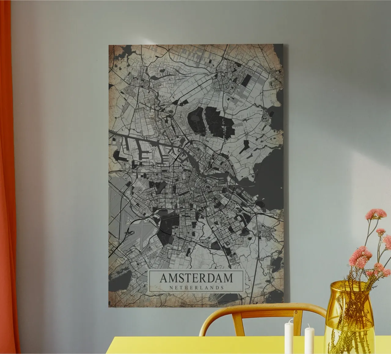Stadsplattegrond Amsterdam - Abstracte muurkunst canvas met Baklijst van CityMapPoster